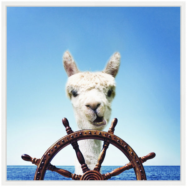 Kate & Laurel Sylvie Boat Animal Alpaca Framed Canvas By The Creative Bunch Studio