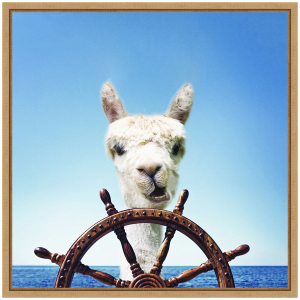Kate & Laurel Sylvie Boat Animal Alpaca Framed Canvas By The Creative Bunch Studio