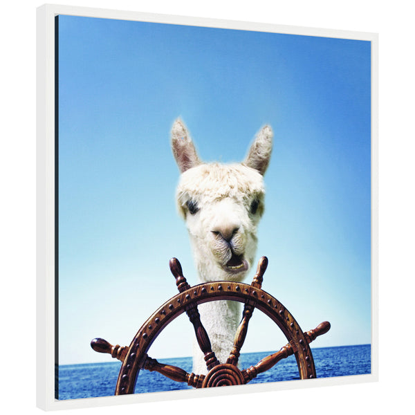 Kate & Laurel Sylvie Boat Animal Alpaca Framed Canvas By The Creative Bunch Studio