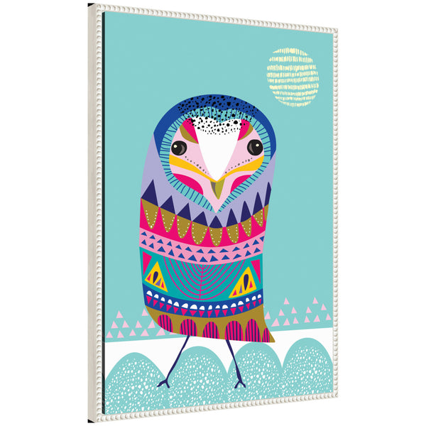 kate & laurel Sylvie Boho Colorful Folk Owl Framed Canvas by Rachel Lee