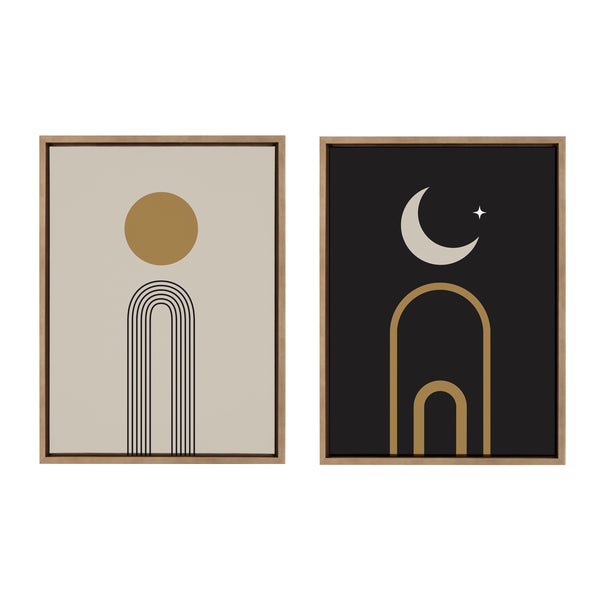 Kate & Laurel Sylvie Boho Minimalist Sunrise Rainbow And Boho Minimalist Moon Arches Framed Canvas Art Set By The Creative Bunch Studio