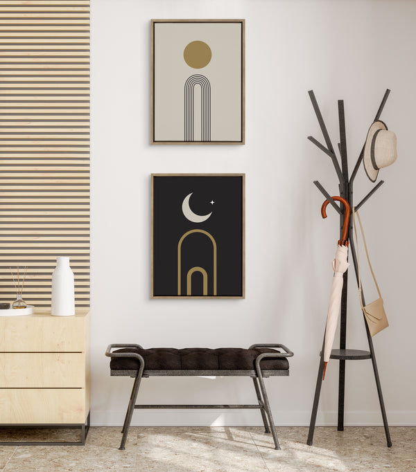 Kate & Laurel Sylvie Boho Minimalist Sunrise Rainbow And Boho Minimalist Moon Arches Framed Canvas Art Set By The Creative Bunch Studio