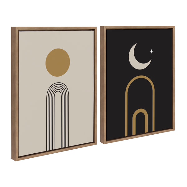 kate & laurel Sylvie Boho Minimalist Sunrise Rainbow and Boho Minimalist Moon Arches Framed Canvas Art Set by The Creative Bunch Studio