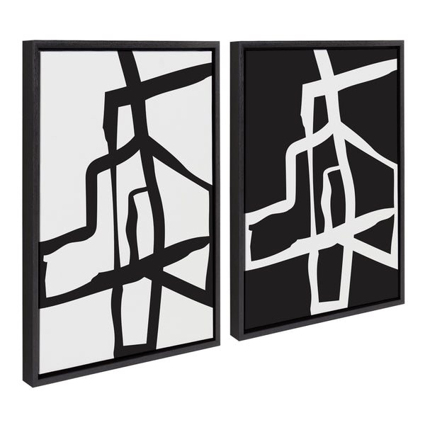 Kate & Laurel Sylvie Bold Sophisticated Abstract Black And White Stroke Framed Canvas Art Set By The Creative Bunch Studio