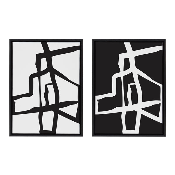 Kate & Laurel Sylvie Bold Sophisticated Abstract Black And White Stroke Framed Canvas Art Set By The Creative Bunch Studio