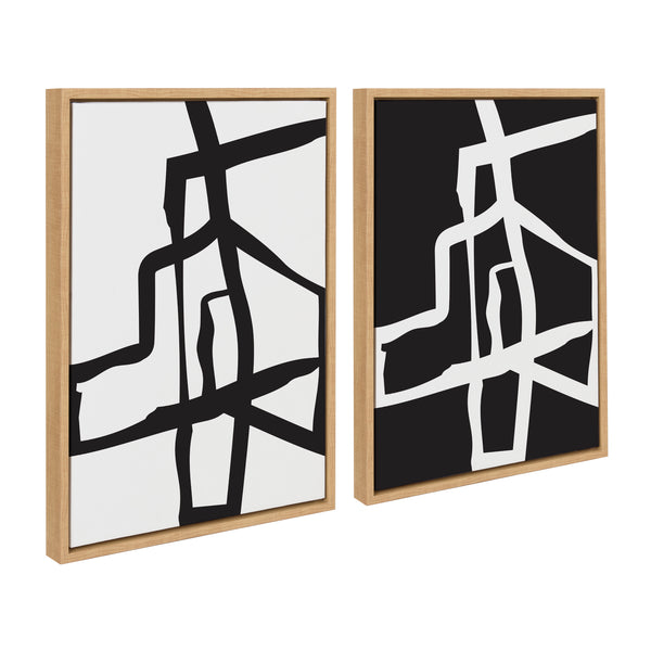 kate & laurel Sylvie Bold Sophisticated Abstract Black and White Stroke Framed Canvas Art Set by The Creative Bunch Studio