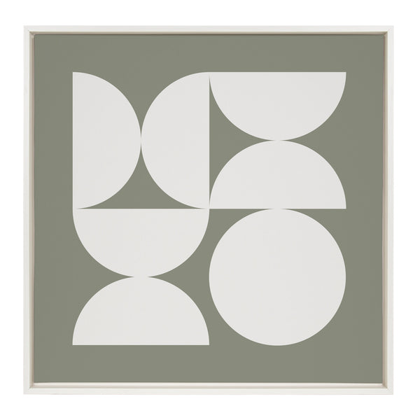 Kate & Laurel Sylvie Bold Vintage Geometric Soft White On Sage Green Framed Canvas By The Creative Bunch Studio