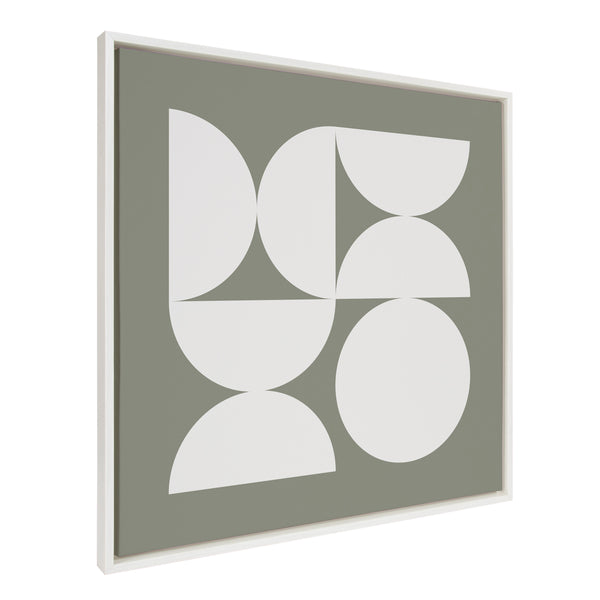 kate & laurel Sylvie Bold Vintage Geometric Soft White on Sage Green Framed Canvas by The Creative Bunch Studio