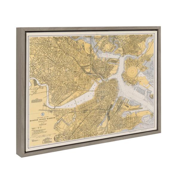 Kate & Laurel Sylvie Boston Harbor Map Framed Canvas By Corinna Buchholz Of Piddix
