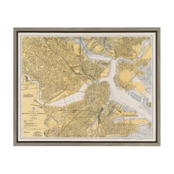 kate & laurel Sylvie Boston Harbor Map Framed Canvas by Corinna Buchholz of Piddix