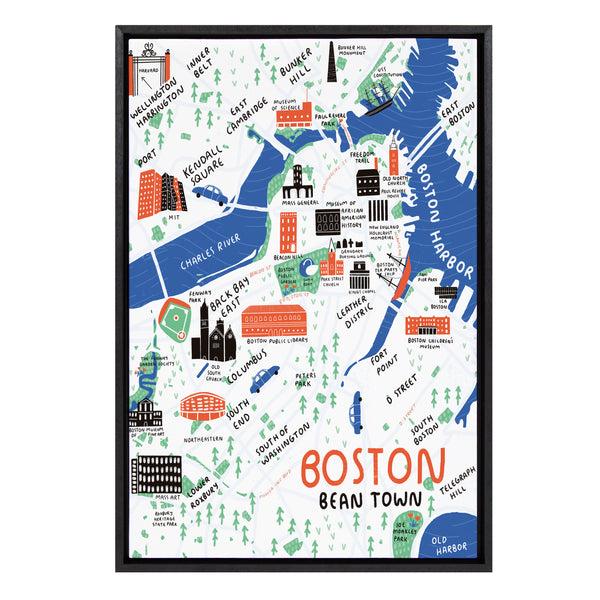kate & laurel Sylvie Boston Illustration Framed Canvas by Stacie Bloomfield