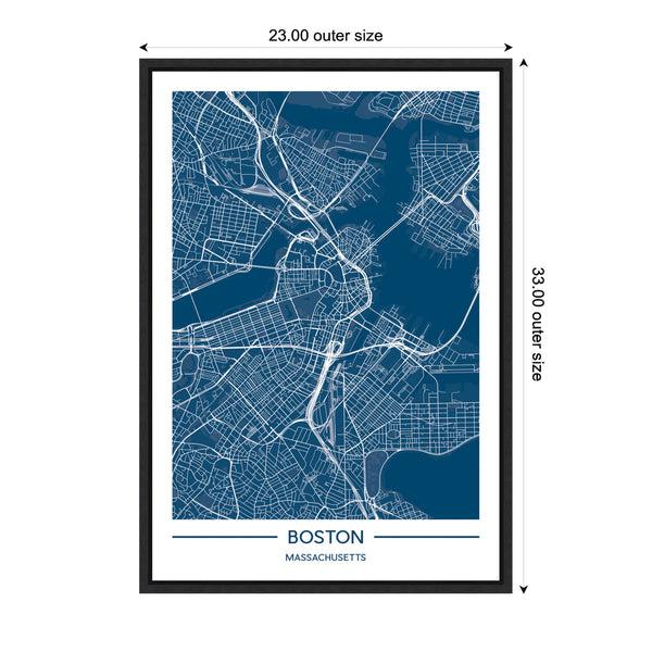 Kate & Laurel Sylvie Boston Map Regal Blue Framed Canvas By Jake Goossen
