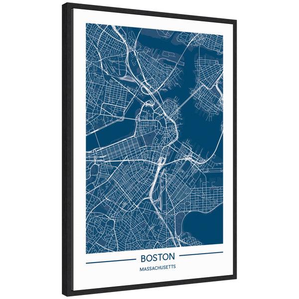 kate & laurel Sylvie Boston Map Regal Blue Framed Canvas by Jake Goossen