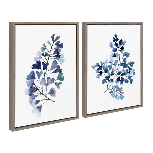 kate & laurel Sylvie Botanical Split Fern Indigo and Botanical Maiden Indigo Framed Canvas by Sara Berrenson