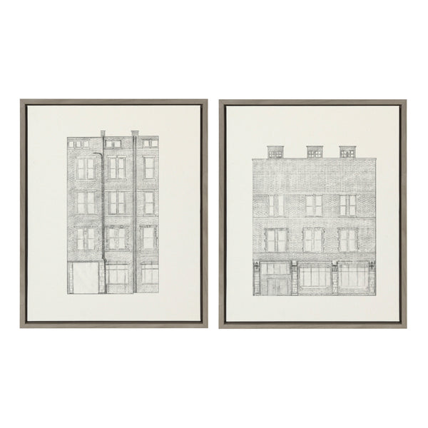 kate & laurel Sylvie Brick Building Façade 1 and Brick Building Façade 4 Framed Canvas Set by Viola Kreczmer