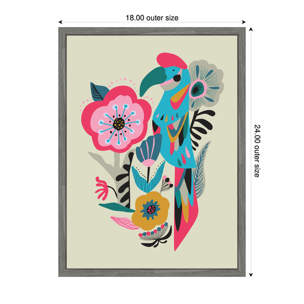 Kate & Laurel Sylvie Bright Teal And Pink Floral And Parrot Framed Canvas By Rachel Lee