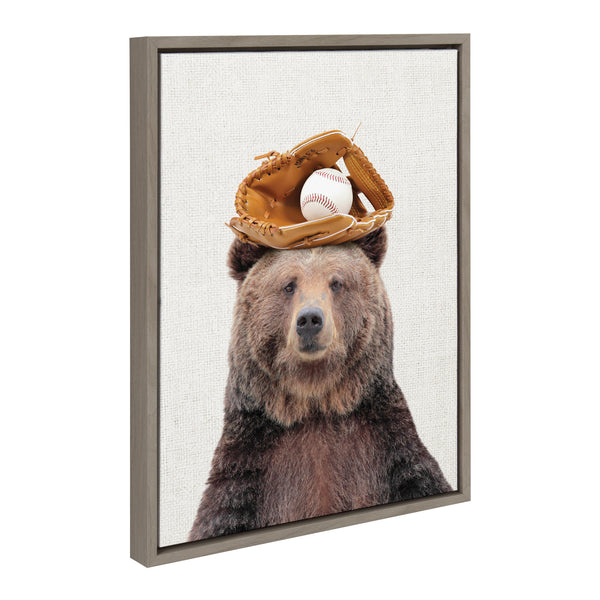 Kate & Laurel Sylvie Brown Bear Baseball Framed Canvas By Amy Peterson Art Studio