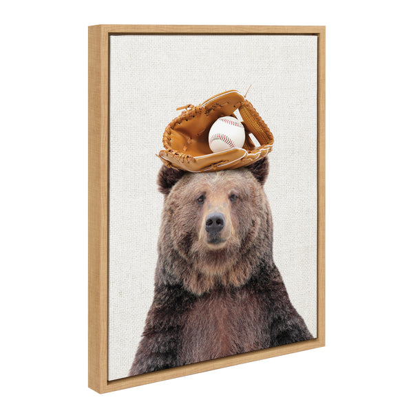 kate & laurel Sylvie Brown Bear Baseball Framed Canvas by Amy Peterson Art Studio