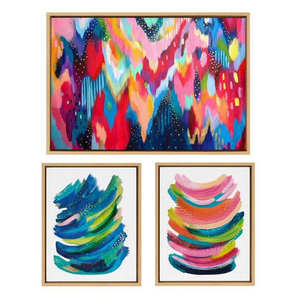 Kate & Laurel Sylvie Brushstroke And Bright Abstract Framed Canvas Set By Jessi Raulet Of Ettavee