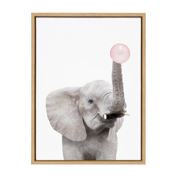 Kate & Laurel Sylvie Bubble Gum Elephant Framed Canvas By Amy Peterson Art Studio