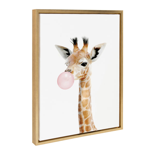 Kate & Laurel Sylvie Bubble Gum Giraffe Framed Canvas By Amy Peterson Art Studio