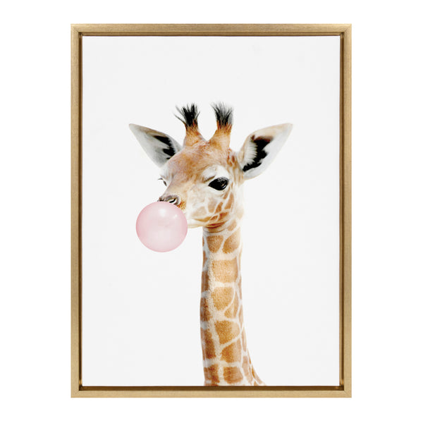 Kate & Laurel Sylvie Bubble Gum Giraffe Framed Canvas By Amy Peterson Art Studio