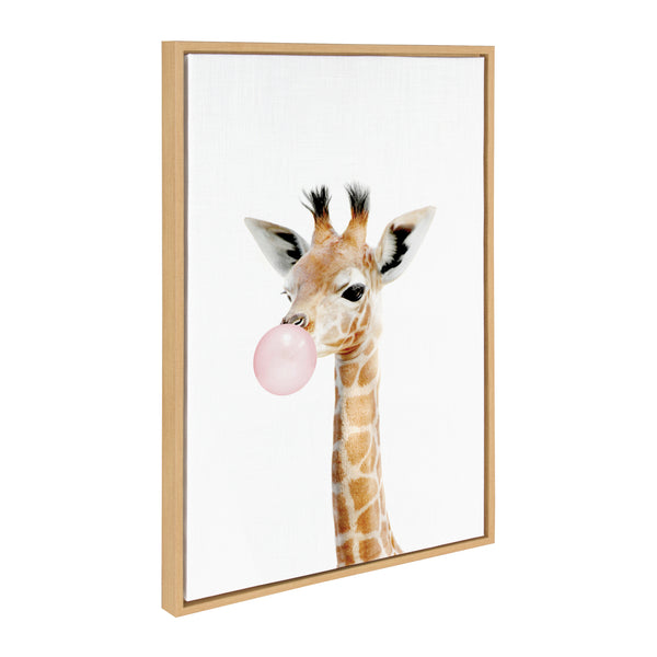 kate & laurel Sylvie Bubble Gum Giraffe Framed Canvas by Amy Peterson Art Studio