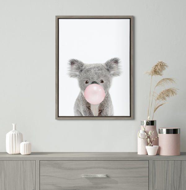 Kate & Laurel Sylvie Bubble Gum Koala Framed Canvas By Amy Peterson Art Studio