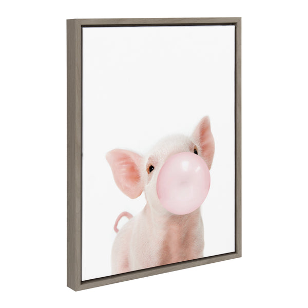 Kate & Laurel Sylvie Bubble Gum Piglet Framed Canvas By Amy Peterson Art Studio