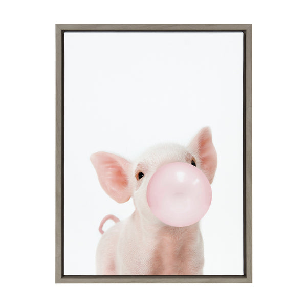 Kate & Laurel Sylvie Bubble Gum Piglet Framed Canvas By Amy Peterson Art Studio