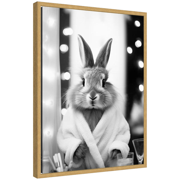 Kate & Laurel Sylvie Bunny Glam Bathroom Art Towel Robe Black And White Framed Canvas By The Creative Bunch Studio