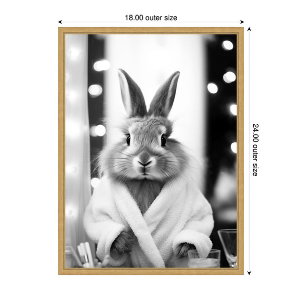 Kate & Laurel Sylvie Bunny Glam Bathroom Art Towel Robe Black And White Framed Canvas By The Creative Bunch Studio
