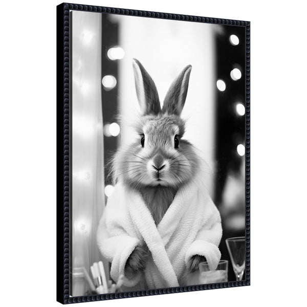 kate & laurel Sylvie Bunny Glam Bathroom Art Towel Robe Black and White Framed Canvas by The Creative Bunch Studio