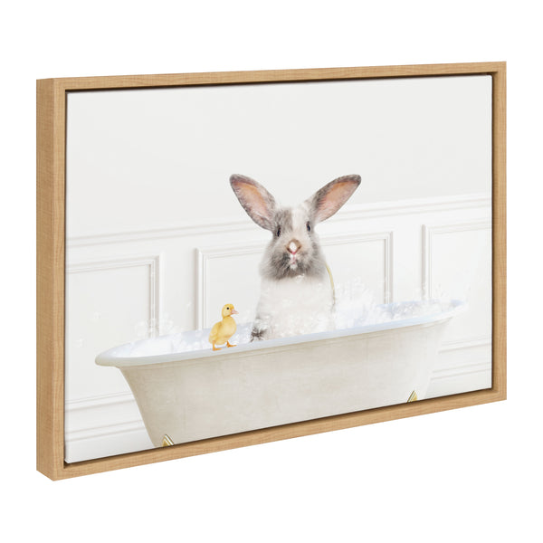Kate & Laurel Sylvie Bunny In Bubble Bath Neutral Style Framed Canvas By Amy Peterson Art Studio