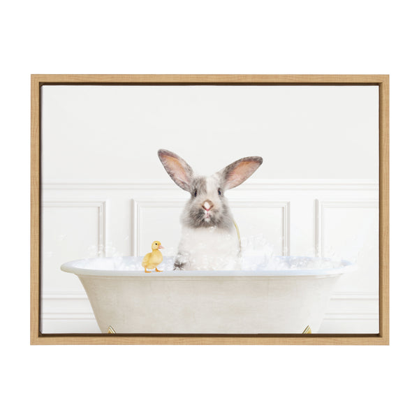 Kate & Laurel Sylvie Bunny In Bubble Bath Neutral Style Framed Canvas By Amy Peterson Art Studio