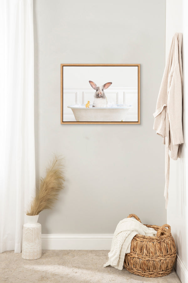 Kate & Laurel Sylvie Bunny In Bubble Bath Neutral Style Framed Canvas By Amy Peterson Art Studio