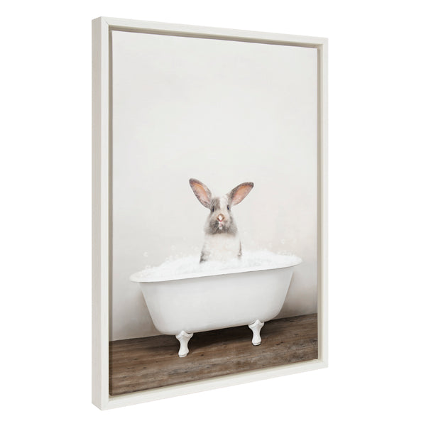 Kate & Laurel Sylvie Bunny In Rustic Bath Framed Canvas By Amy Peterson Art Studio