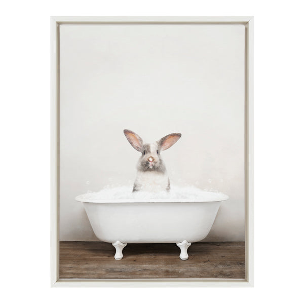 Kate & Laurel Sylvie Bunny In Rustic Bath Framed Canvas By Amy Peterson Art Studio