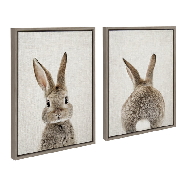 Kate & Laurel Sylvie Bunny Portrait And Bunny Tail Framed Canvas Art Set By Amy Peterson Art Studio