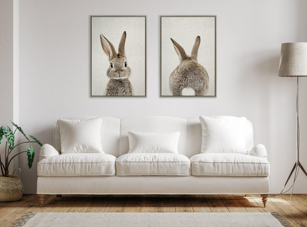 Kate & Laurel Sylvie Bunny Portrait And Bunny Tail Framed Canvas Art Set By Amy Peterson Art Studio
