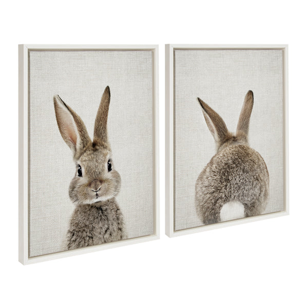 Kate & Laurel Sylvie Bunny Portrait And Bunny Tail Framed Canvas Art Set By Amy Peterson Art Studio