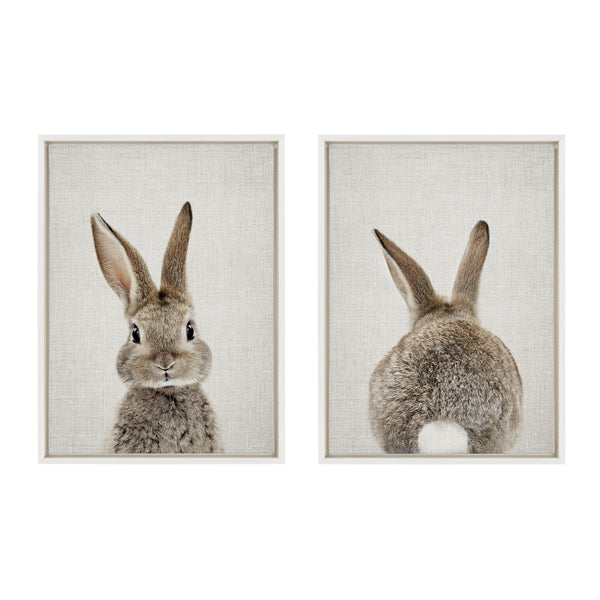 kate & laurel Sylvie Bunny Portrait and Bunny Tail Framed Canvas Art Set by Amy Peterson Art Studio