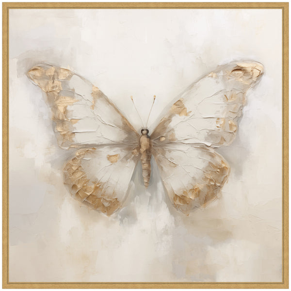 Kate & Laurel Sylvie Butterfly Neutral 2 Framed Canvas By The Creative Bunch Studio