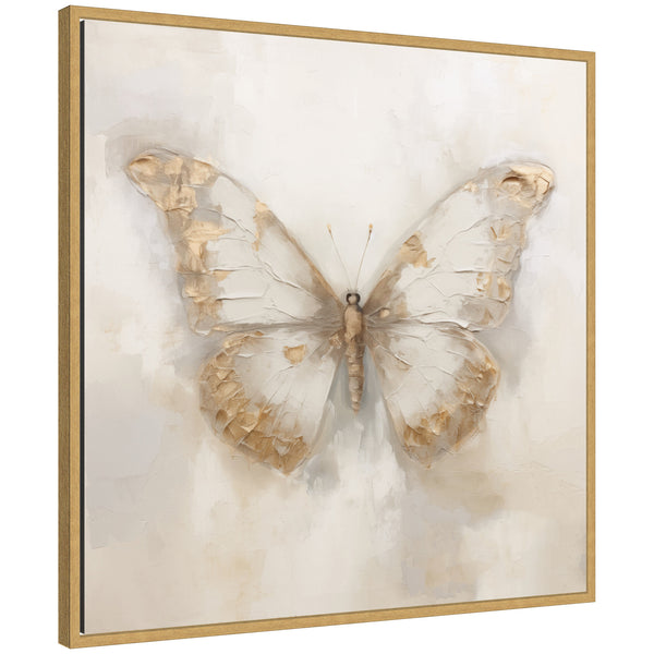kate & laurel Sylvie Butterfly Neutral 2 Framed Canvas by The Creative Bunch Studio