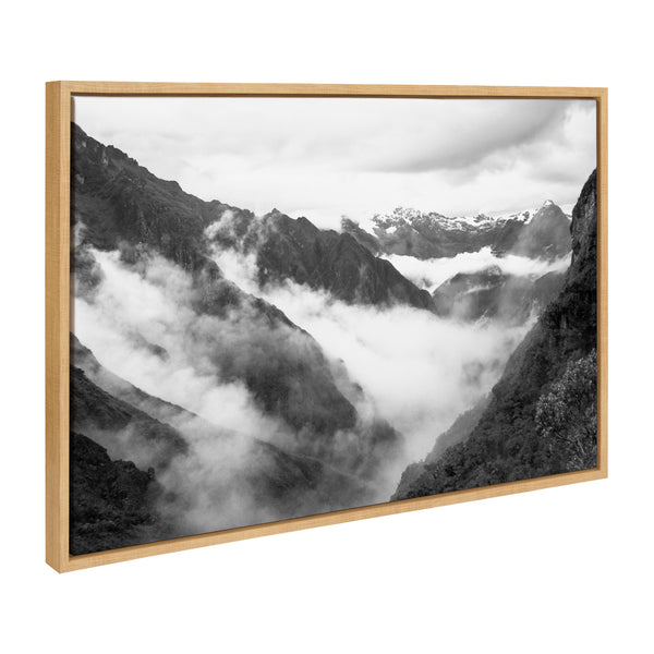 Kate & Laurel Sylvie BW Highland Cow No. 1 Mountains And Inca Trail Black And White Framed Canvas By Various Artists