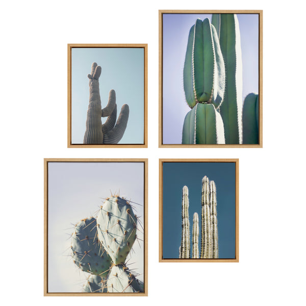 kate & laurel Sylvie Cactus Sky Pastel Cactus Stand Tall Cactus and Arizona Pastel Cactus Framed Canvas Art Set by Stephanie Klatt
