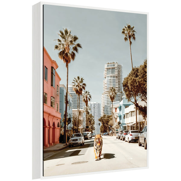 kate & laurel Sylvie California Tiger Roaming through Palm Springs Framed Canvas by Michael Schauer