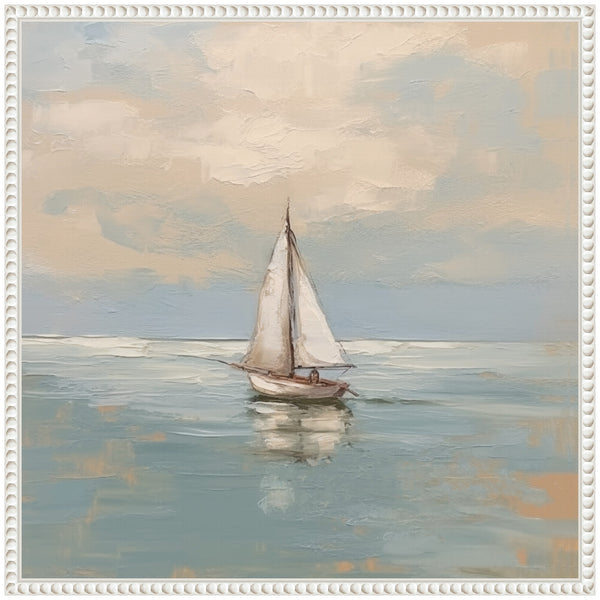 Kate & Laurel Sylvie Calm Pastel Sailboat Landscape Framed Canvas By The Creative Bunch Studio