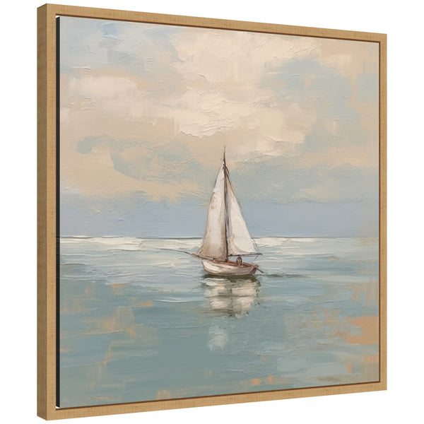 kate & laurel Sylvie Calm Pastel Sailboat Landscape Framed Canvas by The Creative Bunch Studio