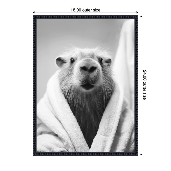 Kate & Laurel Sylvie Capybara Bathroom Art Towel Robe Black And White Framed Canvas By The Creative Bunch Studio